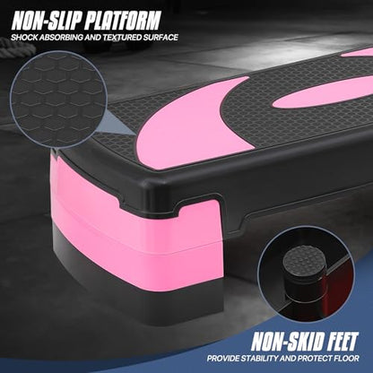 MADOG Aerobics Stepper Platform with 4/6/8 inch Height Stackable Risers - color: Black/Pink, size: 31-Inch