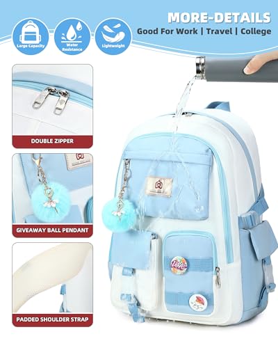 Hidds Laptop Backpacks 15.6 Inch School Bag Elementary Middle High College Backpack Cute Bookbags Anti Theft Travel Back Pack Casual Daypack Kids Book Bag for Teens Girls Women Students-Blue Beige - color: Blue Beige