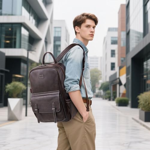 Vegan Leather Laptop Backpack for Women Designer 15.6 Inch PU Laptop Bag, Ladies Travel Computer Work Backpack - color: Deep Coffee