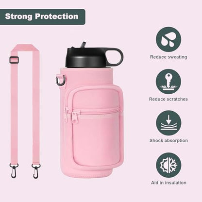Water Bottle Holder with Strap, Insulated Crossbody Sling Bag, Carrier with Phone Pocket for Walking Hiking Camping Fishing - color: Pink, size: 40oz