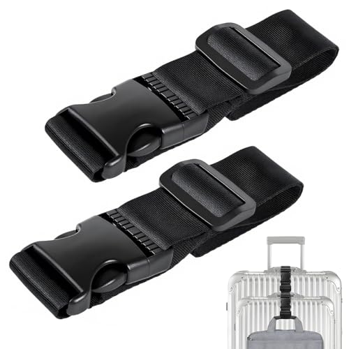 Luggage Straps for Suitcases TSA Approved, Straps with Buckles, Adjustable Luggage Connector Straps for Suitcases - Connect 3 Luggages, Fanny Pack Extender Strap (2pcs Black)
