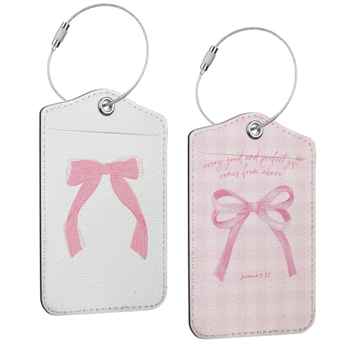 2 PCs Bible Verse Luggage Tag, Preppy Bow Suitcase Tags with Privacy Flap and Metal Loop, Coquette Luggage Tags for Suitcases, Identifiers Travel Essentials Bag Tag, Christian Gifts for Women Girl - color: Multicolored 1449
