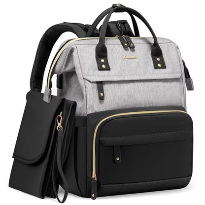 LOVEVOOK Diaper Bag Backpack, Baby Bag with Changing Station, Large Diaper Backpack for Mom Dads, Waterproof Leather Mommy Bag for Boy and Girl, Travel Essential Baby Shower, Black-Grey - color: Black-grey