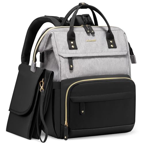LOVEVOOK Diaper Bag Backpack, Baby Bag with Changing Station, Large Diaper Backpack for Mom Dads, Waterproof Leather Mommy Bag for Boy and Girl, Travel Essential Baby Shower, Black-Grey - color: Black-grey