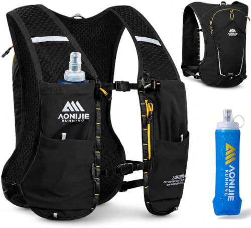 AONIJIE Running Hydration Vest for Men Women 8L Backpack with 500ml Soft Flask Water Bottle - style: Black( Ice Soft Flask)