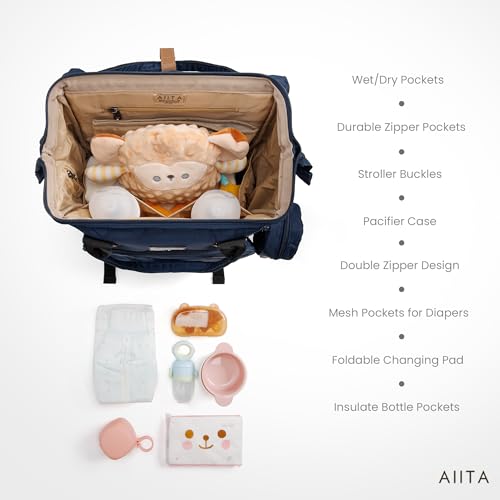 Diaper Bag Backpack, Multifunction Diaper Bag with Changing Station, Stylish Baby Bags, Large Unisex Diaper Backpack for Mom and Dad, Baby Registry Search, Portable Changing Pad – Navy Blue - color: Navy Blue