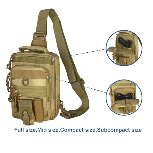 DegeTMVe Dual Pistol Holster Chest Bag Concealed Carry Sling Crossbody Tactical Gun Convertible Backpack Shooting Hunting - color: Khaki