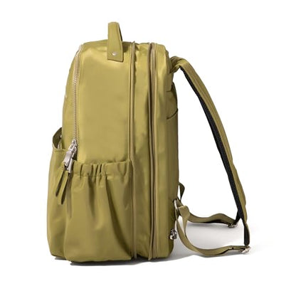 Baggallini Tribeca Expandable Laptop Backpack - 15"x11" Lightweight RFID Computer Bag for Work & Travel with Luggage Sleeve - color: Sage Twill