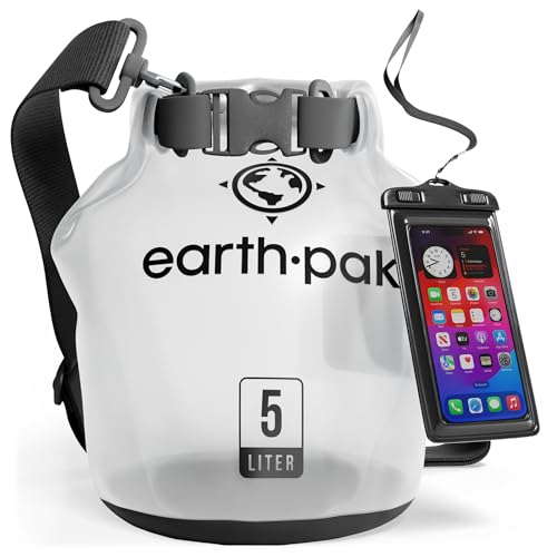 Earth Pak Waterproof Dry Bag - Roll Top Waterproof Backpack Sack Keeps Gear Dry for Kayak with Waterproof Phone Case - color: Clear, size: 5L