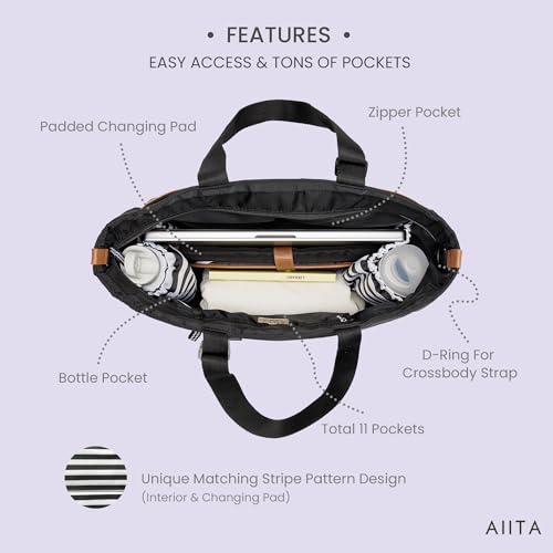 Diaper Bag Tote with Changing Pad, 20L Convertible Baby Bag with 12 Pockets and Insulated Bottle Holders, Crossbody Backpack for Travel, Black - color: Black