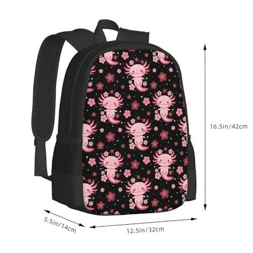 Eco Polyester Backpack Cherry Flower Blossom Cute Axolotl, Ergonomic Straps, Fits Tablet, for Work or Hiking - color: Design (407)