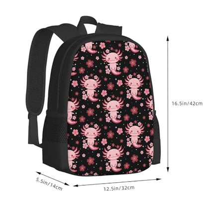 Eco Polyester Backpack Cherry Flower Blossom Cute Axolotl, Ergonomic Straps, Fits Tablet, for Work or Hiking - color: Design (407)