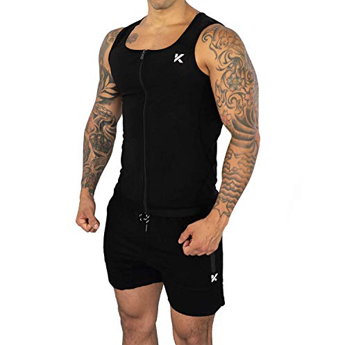 Kewlioo Men's Heat Trapping Zipper Sweat Enhancing Vest - Sauna Suit Shirt Compression Vest Shapewear Top for Gym Exercise - color: Black, size: Small-Medium