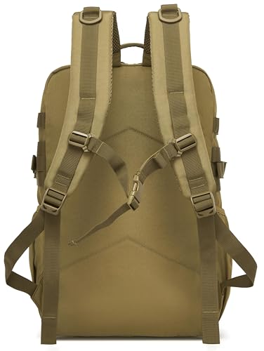 Wotony Military Tactical Backpack for Men Waterproof Daypack 3 Day Assault Pack Molle Bag with Water Bottle Holder - color: Khaki, size: 35L