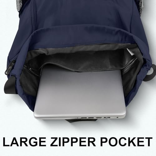 Drawstring Backpack with Mesh Pockets String Gym Bag Sackpack Sandproof Water Resistant Beach Backpack for Men Women - color: Midnight Blue