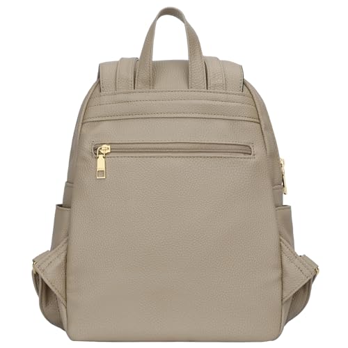 KKXIU Women’s Stylish Leather Backpack Purse – Lightweight Travel Backpack with Multiple Pockets, Lychee Grain PU Leather, Gold Hardware (A-Khaki, 10x12x4.5 Inches) - color: A-khaki, style: Backpack