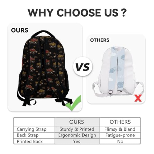 Toddler Truck Backpacks for Kids - 17 Inch Custom Large Capacity Boys Backpack for Preschool, Lightweight Truck Schoolbag for Kindergarten - color: Black
