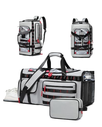 MCBD Gym Bags for Men & Women, 45L Travel Duffle Sports Backpack with Shoes & Laptop Compartment, Large Workout Carry On Bag Weekender Overnight Tote, Grey - color: Grey
