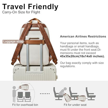 LATMAP Backpack Purse for Women Men Faux Leather Backpack, Travel Work Laptop Back Pack Teacher Bookbag fits 15.6" Laptop, Beige - color: Style2-beige1