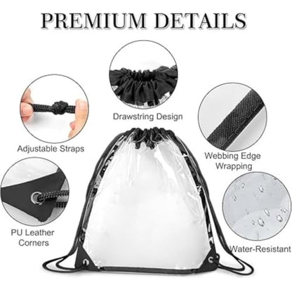 2 Pack Clear Drawstring Backpack, 12×12×6 Inch Stadium Approved Transparent Drawstring Bag, Waterproof See Through String Bag