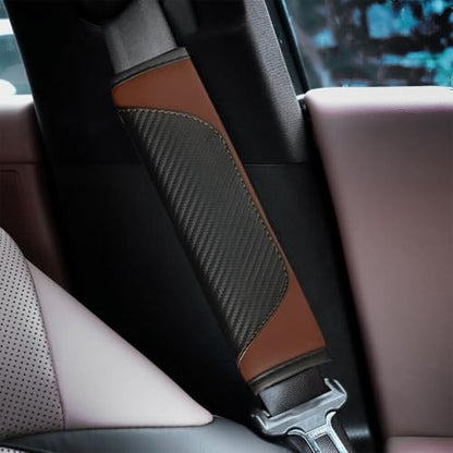 AUCELI 2PCS Car Seat Belt Cover, Carbon Fiber Seatbelt Shoulder Strap Covers, Breathable Leather Soft Harness Pad Protect Your Neck and Shoulder Compatible with Cars - color: Black/Coffee
