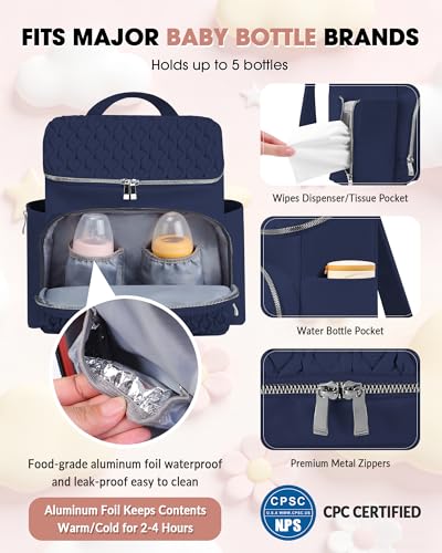 Baby Diaper Bag, Multi-Function Baby Bag for Mom Dad, Diaper Backpack with Changing Pad Stylish Pañaleras para Bebe Stroller Straps, Newborn Baby Essentials Must Haves for Women Navy blue