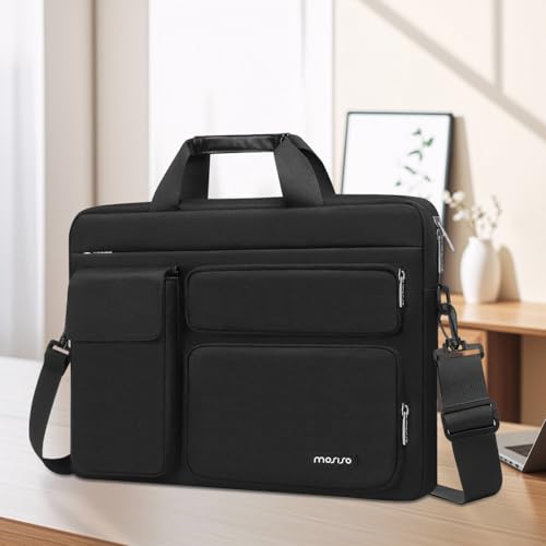 MOSISO Laptop Shoulder Bag 17.3 inch, 17-17.3 inch Computer Bag Compatible with Dell XPS/HP Pavilion/Ideapad/Acer/Alienware/HP Omen with 2 Raised&1 Flapover&1 Horizontal Pocket&Handle&Belt, Black - color: Black, size: 17.3 inch
