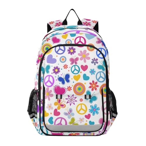 ALAZA Love Peace Sign Hippie Flower Floral Laptop Backpack Purse for Women Men Travel Bag Casual Daypack with Compartment & Multiple Pockets - color: Peace
