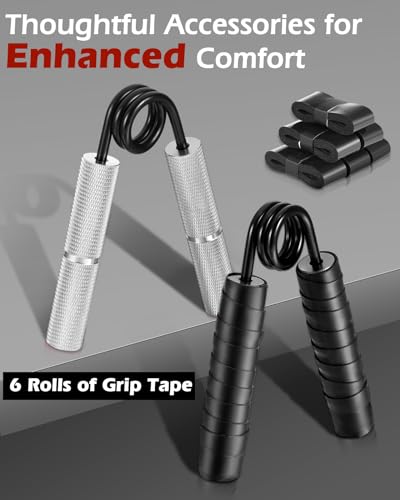 Hozzen Grip Strength Trainer, 6 Pack Grip Strength Trainer Set (50-350LB), No Slip Hand Grip Strengthener, Wrist Forearm Strengthener with Grip Tape for Strength Training, Exercise, Injury Recovery - color: Silver+Blue+Red+Orange+Dark Gray+Black (100-350