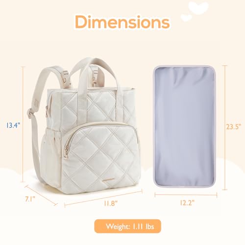 mommore Quilted Diaper Bag Backpack, Small Baby Bags, Lightweight Mini Diaper Backpack for Travel, with Insulated Pockets, Changing Pad (Beige) - color: Top Handle-beige