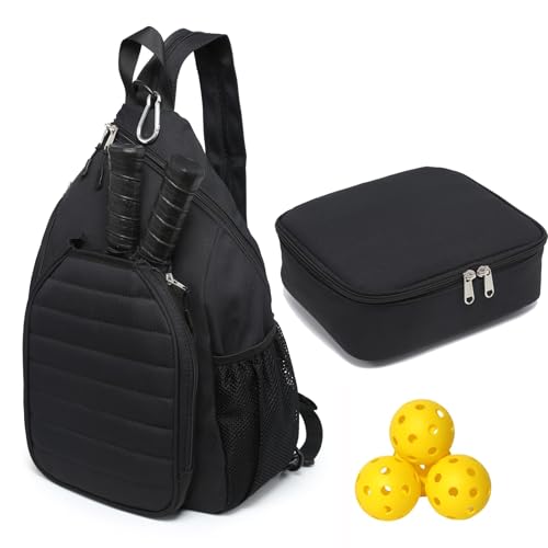RAINBOW SMILE Sling Bag Crossbody Backpack for Pickleball Paddle Tennis Racketball Travel for Men and Women, with Ice Bag 2PS - color: Black