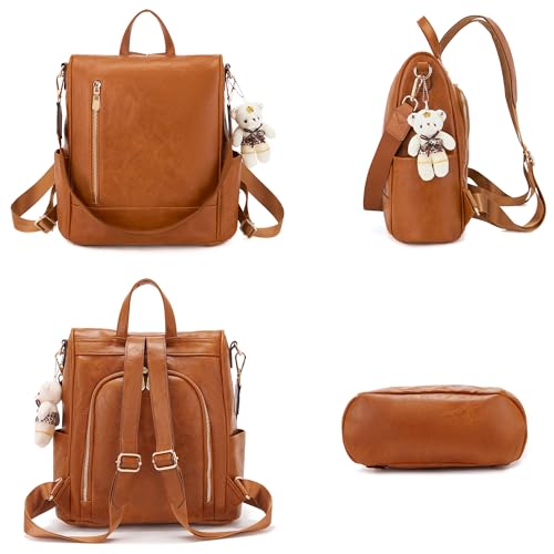 Soperwillton Women Fashion Backpack Purse Anti-Theft Leather Shoulder Bag Travel Multi Pockets Handbag Wallet Set 3pcs - color: Brown