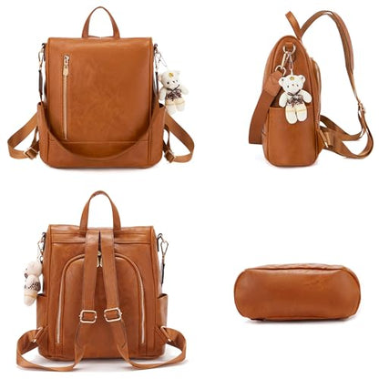 Soperwillton Women Fashion Backpack Purse Anti-Theft Leather Shoulder Bag Travel Multi Pockets Handbag Wallet Set 3pcs - color: Brown