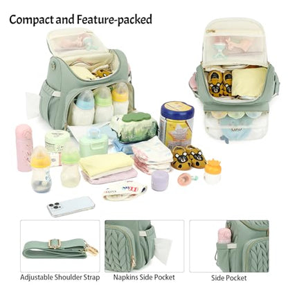Small Diaper Bag Backpack Quilted Mini Baby Crossbody Diaper Bag Tote for Mom and Baby Girls Boys (Matcha Green) - color: Matcha Green