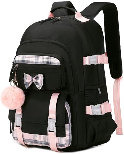 Hey Yoo Cute School Backpack for Girls Backpack for School Bag Bookbag Teen Girl Backpacks for Girls Teens (Black) - color: Black