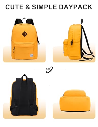 VASCHY Lightweight Backpack for School, Classic Basic Water Resistant Casual Day-pack for Travel with Bottle Side Pockets (Gold) - color: Gold