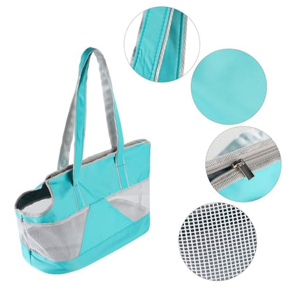 Pet Dog Purse Carrier Breathable Mesh Pets Puppy Cat Travel Outing Tote Bag Portable Cat Sling Carrier Transporter Tote Handbag Lightweight Dog Carrier Shoulder Bag with Thicken Bags Base - color: light blue