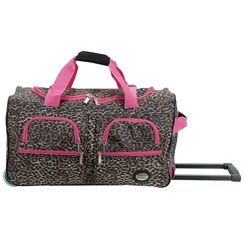 Rockland Rolling Duffel Bag, Black, 22" - color: Pink Leopard, size: 22"