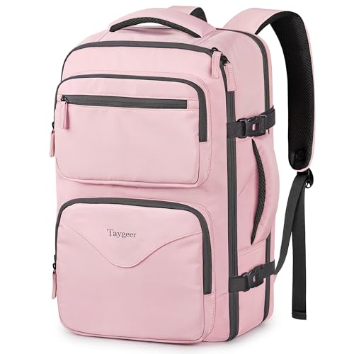 Taygeer 18 x 14 x 8 Inches Personal Item Bag, Travel Personal Item Bag with Water Bottle Pocket & Shoe Pouch, TSA Approved Under Seat Carry on Backpack Fits 15.6 inch Laptop for Women Airplanes, Pink - color: Amourpink