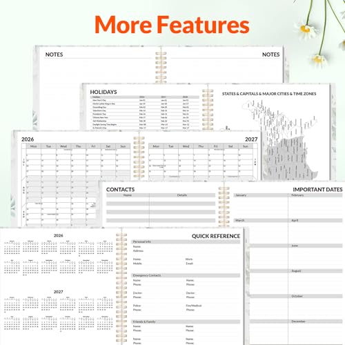 SUNEE Academic Planner 2026-2027 – Weekly & Monthly Planner, July 2026 to June 2027, 8.5"x11", Thick Paper, Tabs, Pockets, Bookmark, Spiral-Bound, Student Teacher Organizer, Greenery - color: Greenery