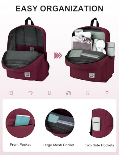 Vaschy Lightweight Backpack,20 Liters Classic Waterproof Collapsible Daypack for Sports and Traveling,Teenagers School Book Bag with Bottle Side Pockets Burgundy - color: Burgundy