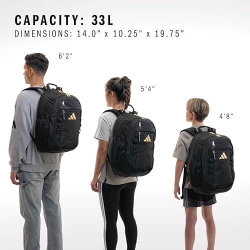 adidas Excel 6 School Backpack, 40L - color: Black/White 3 Stripe Webbing, size: OSFA