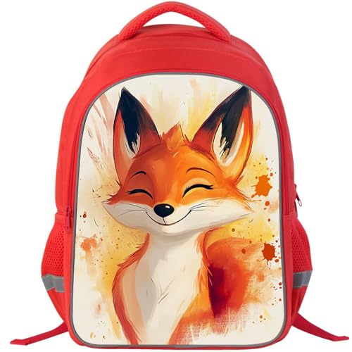 ZRENTAO Kids Backpack, 3D Reflective Cartoon, 600D Polyester & Dual Zippers, 17" Bookbag with Ergonomic Design for boys & girls age 6-18, Fox Space Style for school Children Kids - color: 22#redfox