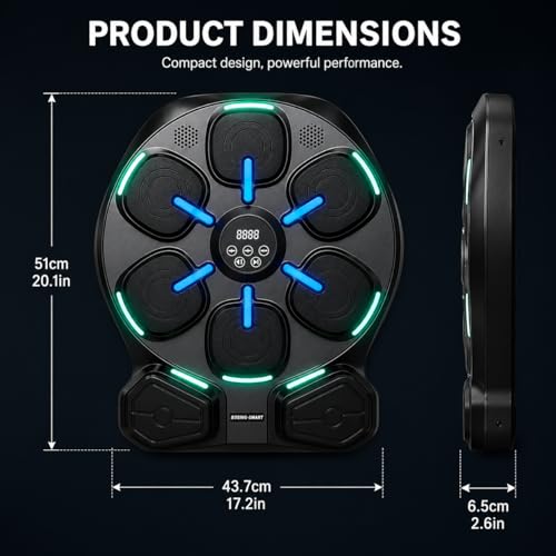 Smart LED Music Boxing Machine, Reaction Boxer Training Device with Light-Up Targets & Music, Reflex Speed Trainer for Home Workout, Adjustable Hand Grip Strengthener with Counter, Fitness Bundle
