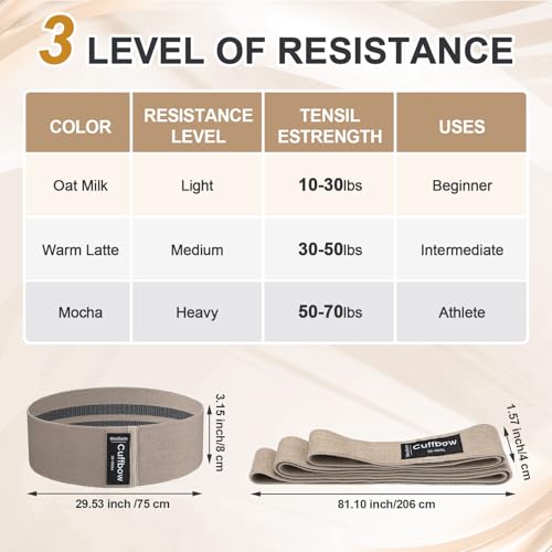 Cuffbow 6 Pcs Fabric Resistance Bands for Working Out, Non-Slip Exercise Bands for Women and Men, 3 Levels Long & Short Booty Elastic Band with Door Anchor for Home Pilates Stretching