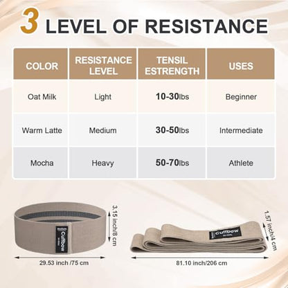 Cuffbow 6 Pcs Fabric Resistance Bands for Working Out, Non-Slip Exercise Bands for Women and Men, 3 Levels Long & Short Booty Elastic Band with Door Anchor for Home Pilates Stretching