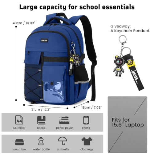 YAMTION School Laptop Backpack for Men Boys,Bookbag for Middle High School Teens Travel Daypack（Blue） - color: Blue