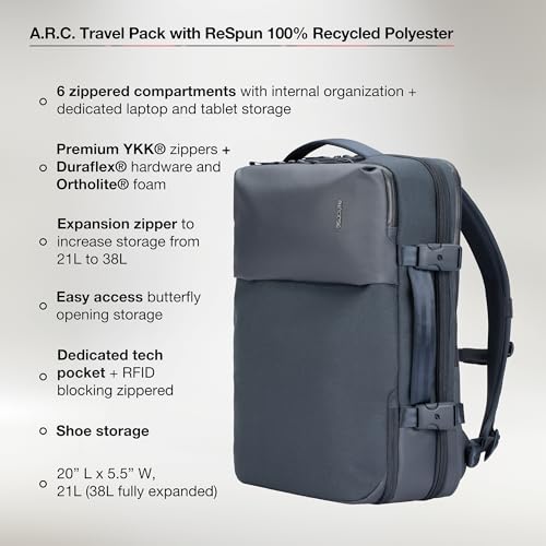 Incase A.R.C. Travel Backpack 38L – Expandable Carry On Luggage, Fits up to 17" Laptop – Butterfly Opening, Quick Access Pocket, Shoe Storage – Airplane Travel Essentials, Weekend Bag – Navy - color: Navy