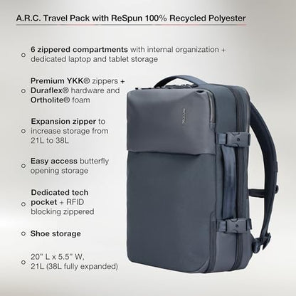 Incase A.R.C. Travel Backpack 38L – Expandable Carry On Luggage, Fits up to 17" Laptop – Butterfly Opening, Quick Access Pocket, Shoe Storage – Airplane Travel Essentials, Weekend Bag – Navy - color: Navy
