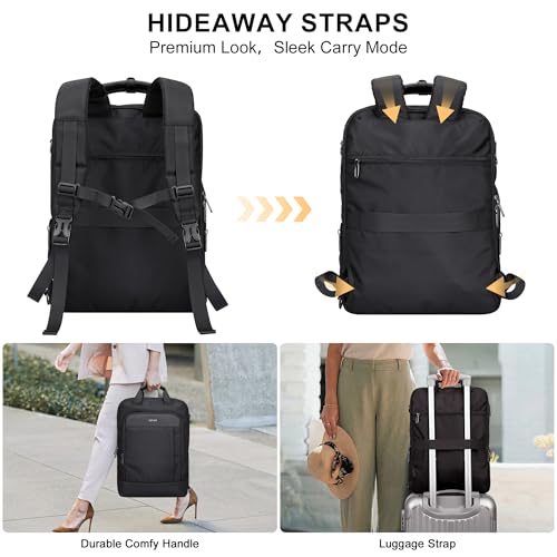PIJUSHI Travel Backpack for Women TSA 180° Flat Open Fits 16" Laptop Slim Backpack for Business, Commute, Daily(PE042 Black) - color: Black